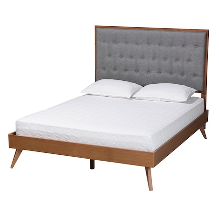 Baxton Studio Dericia Classic and Traditional Grey Fabric and Walnut Brown Finished Wood King Size Platform Bed 237-12639-9409-ZORO
